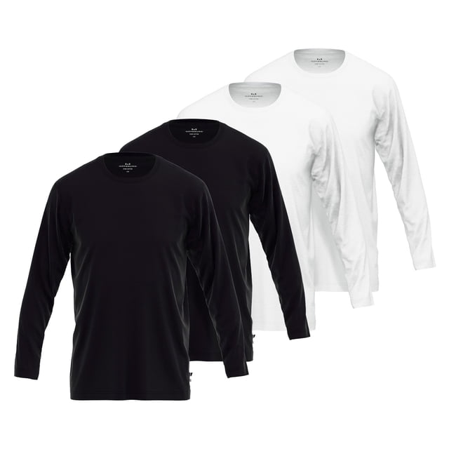GÖTZBURG Camisa de manga larga para hombre, pack de 4 - algodón, manga larga, unicolor Blanco/Negro L (Large)