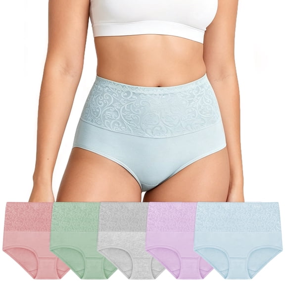 Loritta Secret 5-Pack Underwear for Women Cotton High Waist Panties Full Coverage Cotton Panties for Women, Size S-2XL