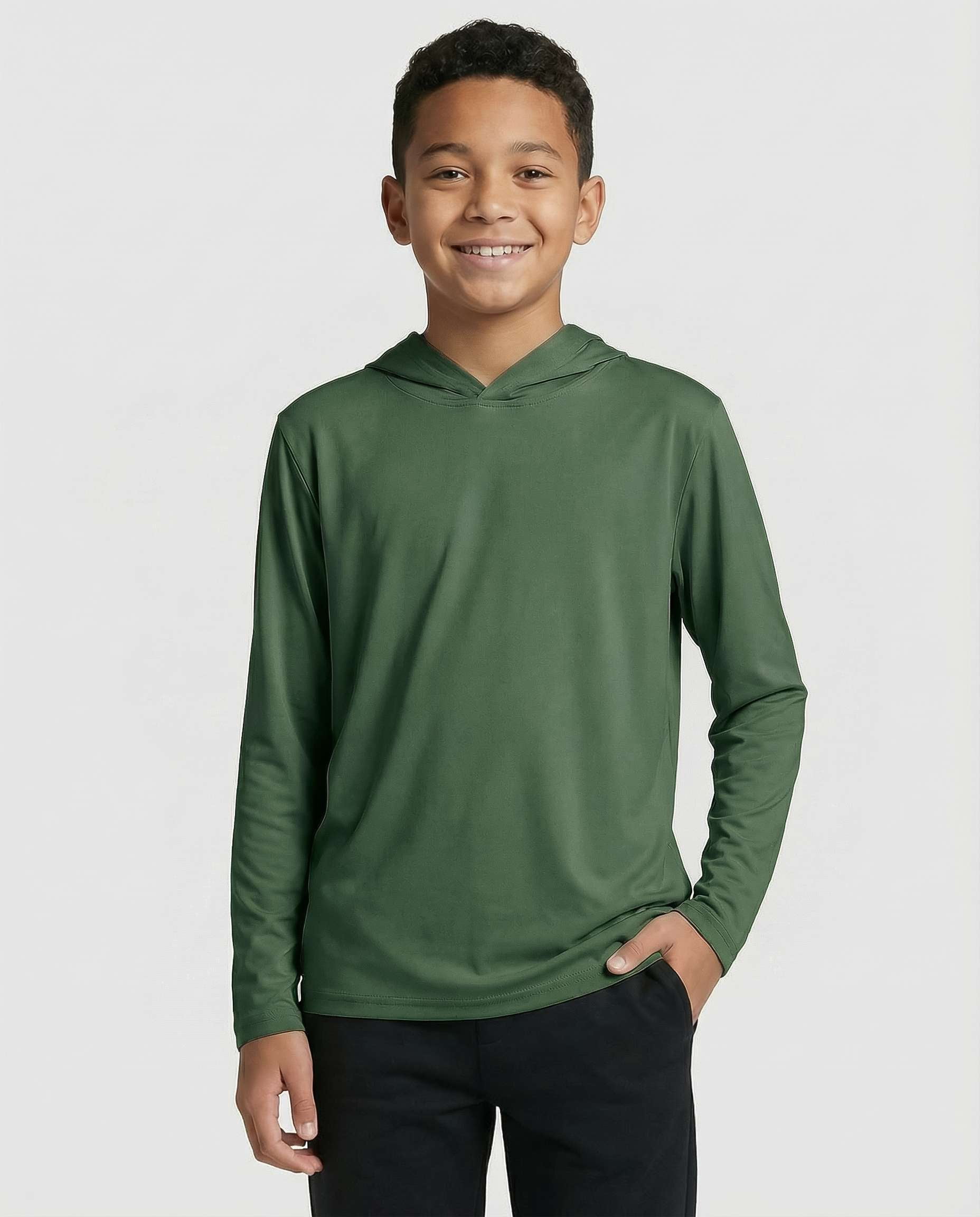 Real Essentials 3 Pack: Dry-Fit Youth Boys Teen Active Long Sleeve Hoodie Sweatshirts - Hooded Pullover Shirts
