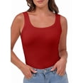 thumbnail image 3 of Womens Sleeveless Scoop Neck Tank Top Ribbed Fitted Summer Basic Slim Cute Tops Red M, 3 of 9