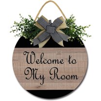 Eveokoki 12" Door Welcome To My Room Wooden Hanging Interior and Exterior Round Shape Decoration,Wall Porch Rustic Door Sign - Farmhouse Front Porch Decorch