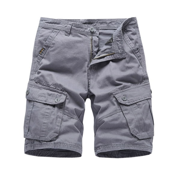 IYTR Mens Cargo Shorts Zipper Button Multi-Pockets Cargo Shorts Sweatpants Workout Shorts Casual Hiking Shorts Outdoor Solid Color Summer Shorts (Gray,L)