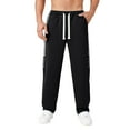 thumbnail image 4 of LWavelet Men's Side Striped Wide Leg Joggers with Text Detail - Drawstring Waist Trendy Casual Daily Pants Black 3XL, 4 of 4