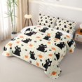 thumbnail image 3 of Manfei Cartoon Black Cat Quilt King, Kawaii Kitten Paw King Coverlet Set, Cream Orange, 3 Pieces, 1 Bedspread and 2 Pillowcases, 3 of 7