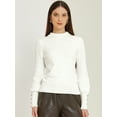 thumbnail image 2 of DARING DIVA Ribbed Long Sleeve Turtleneck Stretch Knit Sweater Top M White, 2 of 6