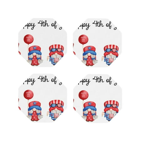 

Tideii Happy Independence Day Gnome for Leather Coasters 4 Pieces Anti-fouling and Anti-scalding Decorative Coasters Suitable for Restaurants Kitchens Coffee Shops-Octagon