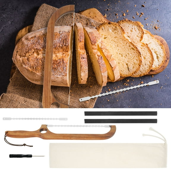 Wood Bread Bow Knife with Stainless Steel Serrated Blade Bow Design Bread Knife Easy to Cutting Sourdough Bread Knife with Ergonomic Handle for Homemade Bread