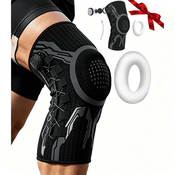 DUPAI Knee Sleeve with Dial, Flexible Support System, Patella Gel Pad & Side Stabilizers for Running, Workout Knee Sleeves