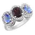 thumbnail image 1 of 14K White Gold Natural Garnet & Tanzanite 3-Stone Ring Oval Diamond Accent, size 6.5, 1 of 2