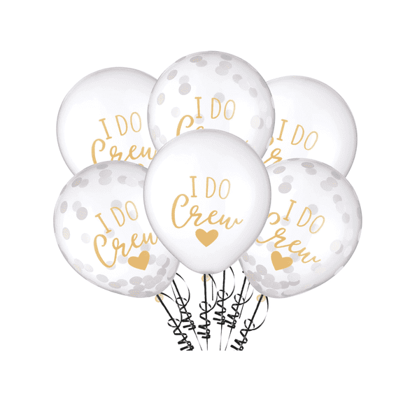 Bridal Shower Iridescent White Confetti Latex 12in  Balloons "I Do Crew" 6ct