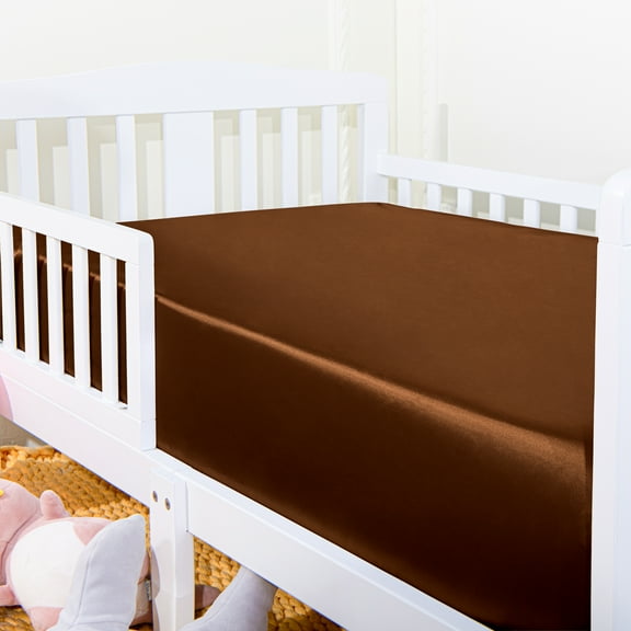Ntbay 2 Pack Silk Satin Fitted Crib Sheets, Super Soft and Breathable Solid Color Toddler Sheets, 28" x 52", Brown