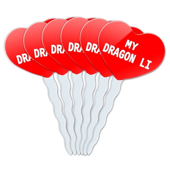 Dragon Li Heart Love Cupcake Picks Toppers - Set of 6