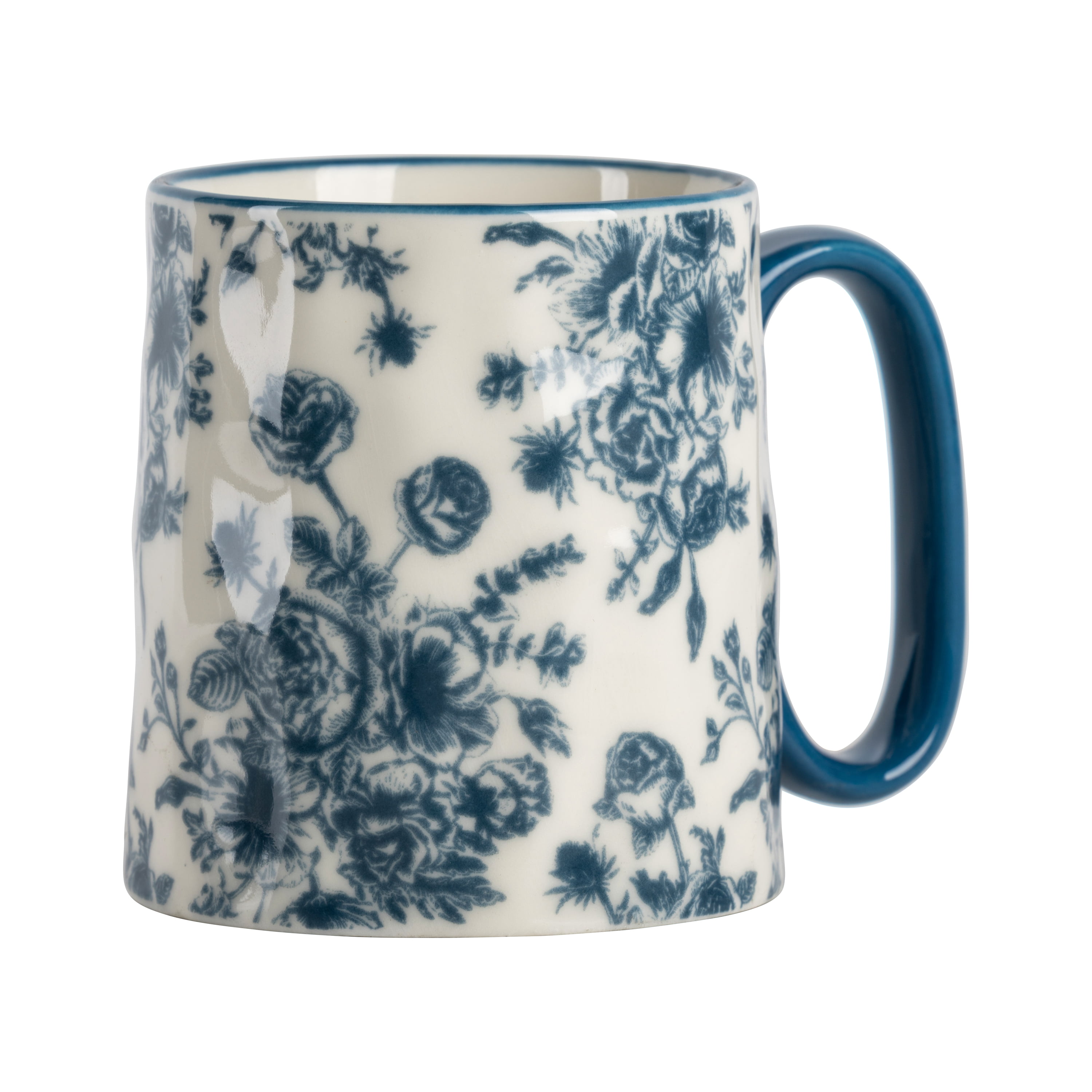 10 Strawberry Street Bella Line Floral Blue 14 oz. Ceramic Mug, Set of 4