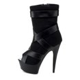 thumbnail image 5 of E-609-Struck, 6" Platform sporty stretch womens booty with Material w/contrasting Straps Black Microfiber / 5, 5 of 6