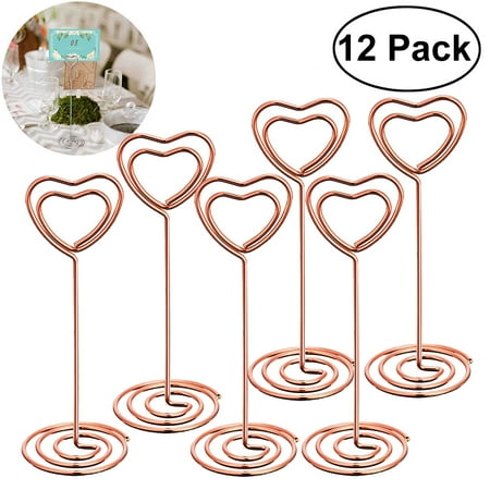 

OUNONA 12 Pcs Rose Gold Heart Shape Photo Holder Stands Table Number Holders Place Paper Menu Clips for Weddings