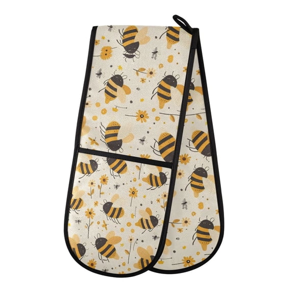 Heat-Insulating Gloves Two-Way Gloves Double Mitt Oven Mitts Suitable for Kitchen Ovens and Microwave Ovens Cute Yellow Bee