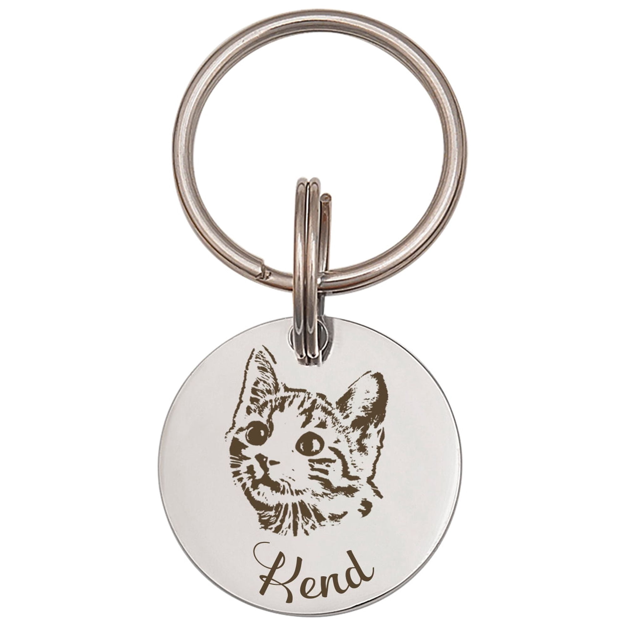 Anavia Metal Stainless Steel Round Name - Dog Picture Birthday Holiday Christmas Engraved Dog Cat ID Tag, Silver