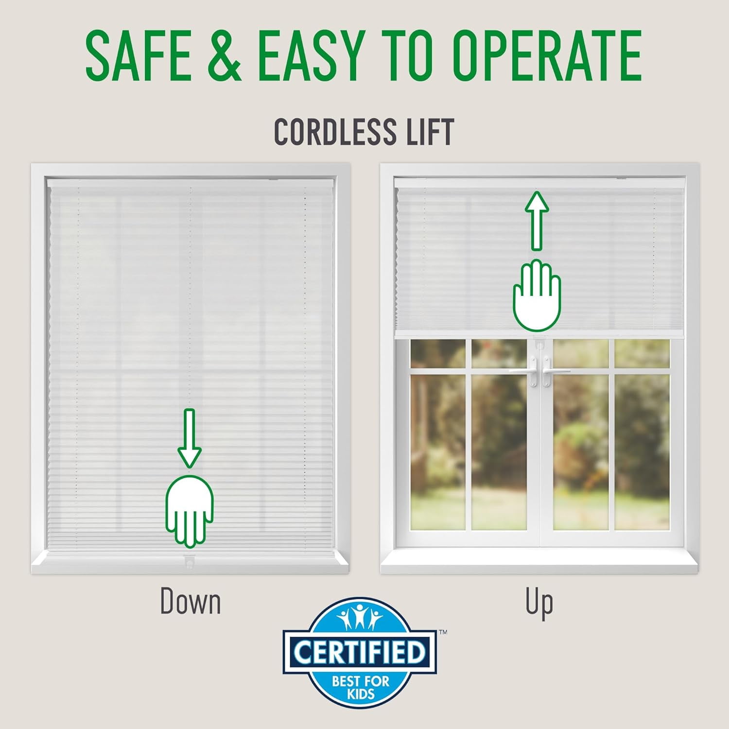CALYX INTERIORS Pleated Fabric Window Shade, Light Filtering, Cordless, 35"W x 60"H, White