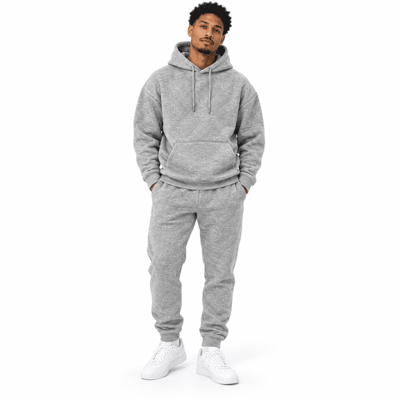 GINGTTO Men's Textured Sweatsuit Set, Pullover Hoodie and Joggers, 2-Piece, Gray, L