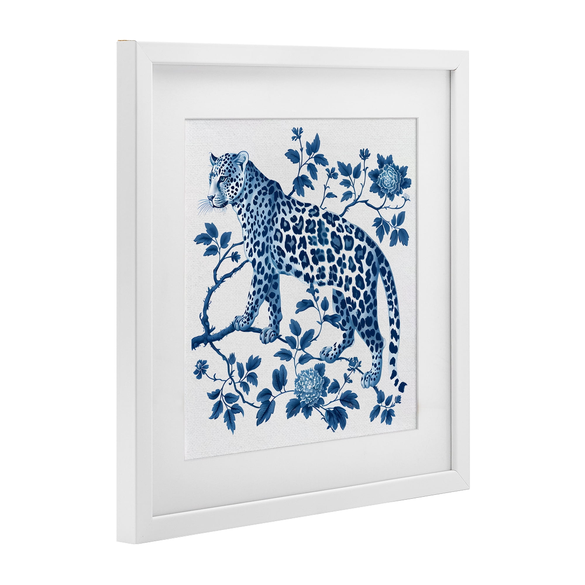 Traditional Ornate Floral Leopard White Framed Print Under Glass, design by Lettered and Lined