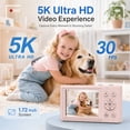 thumbnail image 2 of 5K 80MP Digital Camera, Dual Screen WiFi Point-and-Shoot Camera with 18X Zoom, Flash and 64GB Card for Vlogging, Teens and Adults, Pink, 2 of 10