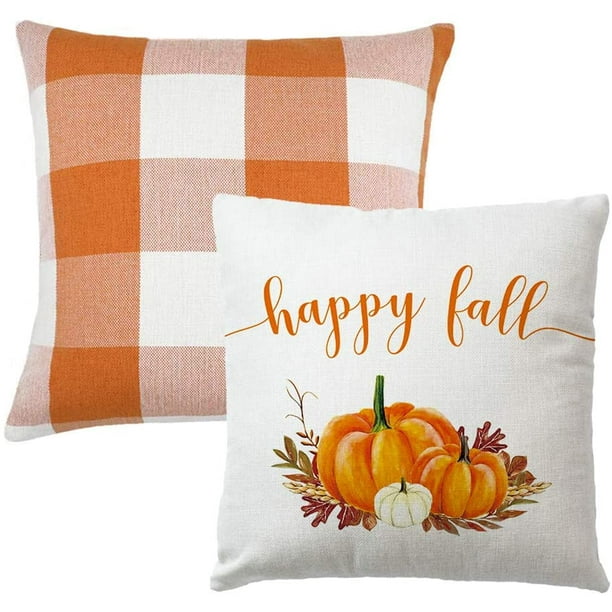 Orange buffalo check clearance pillows