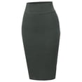 thumbnail image 1 of A2Y Women's Basic Solid Ponte Knee Length Slit Techno Span High Waist Pencil Skirt Heather Olive 1XL, 1 of 3
