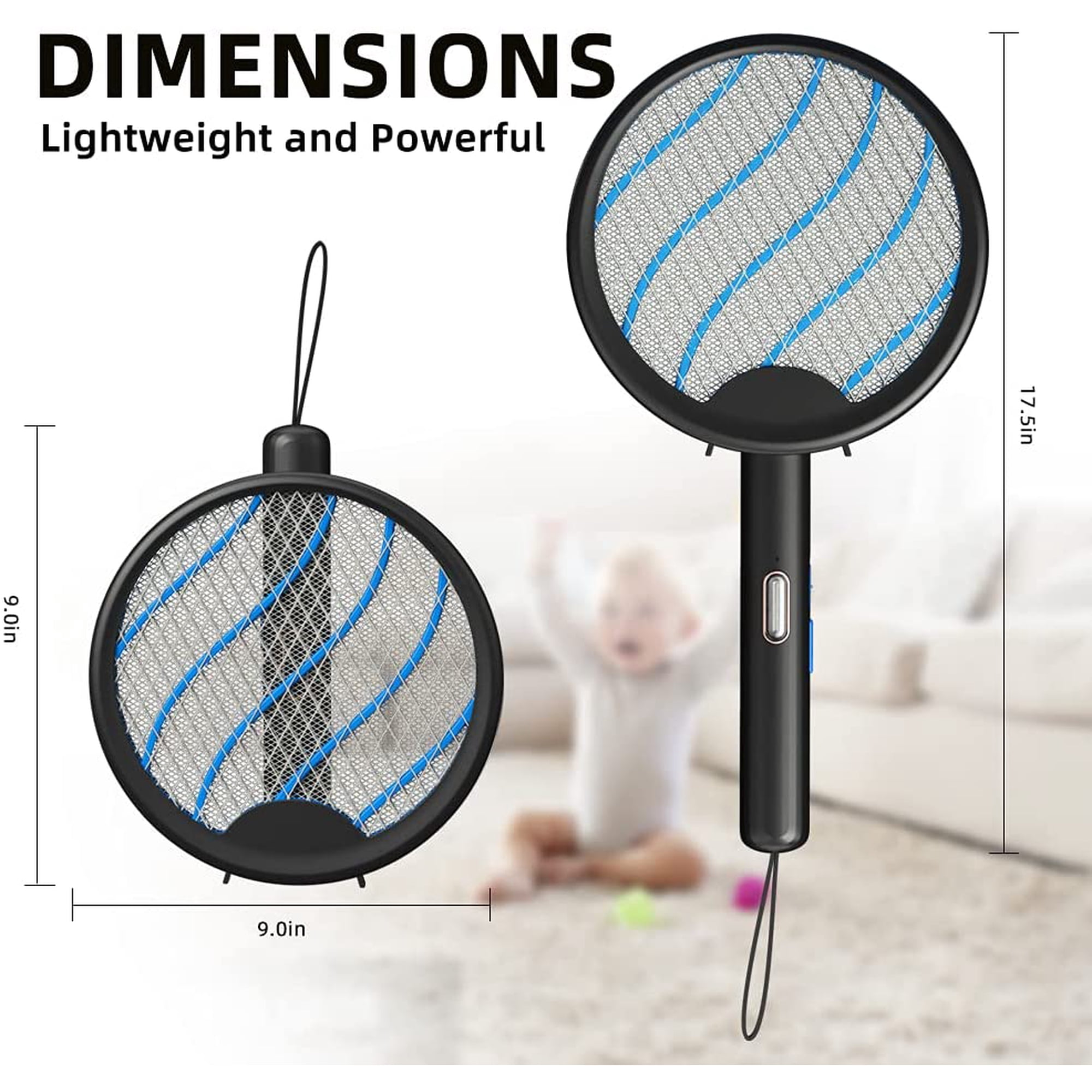 Raquette Électrique Insectes, Raquette Anti-Moustiques À Lumière Uv 3000V, 2000Mah Usb