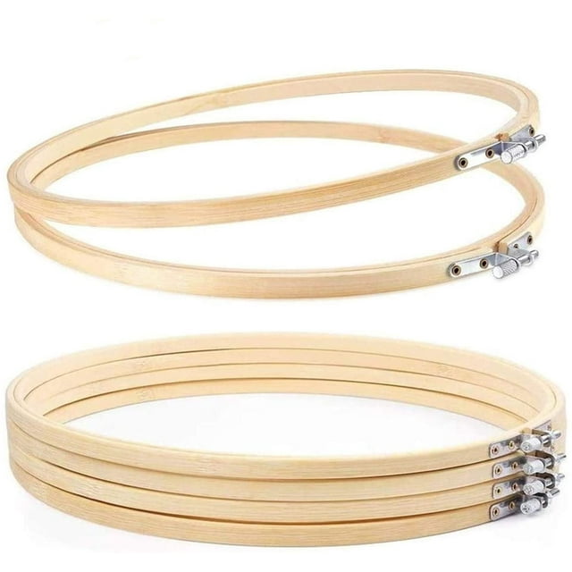 6 Pieces 4 Inch Embroidery Hoops Wooden Round Adjustable Bamboo Circle Cross Stitch Hoop Ring Bulk for Embroidery and Cross Stitch Art Craft Handy Sewing