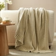 thumbnail image 3 of Chenille Chunky Knit Throw Blanket Chevron Textured Bedding Blanket,60" X 80",Beige, 3 of 6