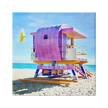 Stupell Industries Summer Lifeguard Hut Nature Painting Gallery Wrapped Canvas Print Wall Art, 17 x 17