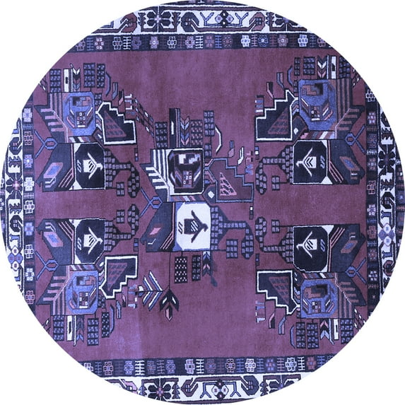 Ahgly Company Machine Washable Indoor Round Persian Blue Traditional Area Rugs, 7' Round