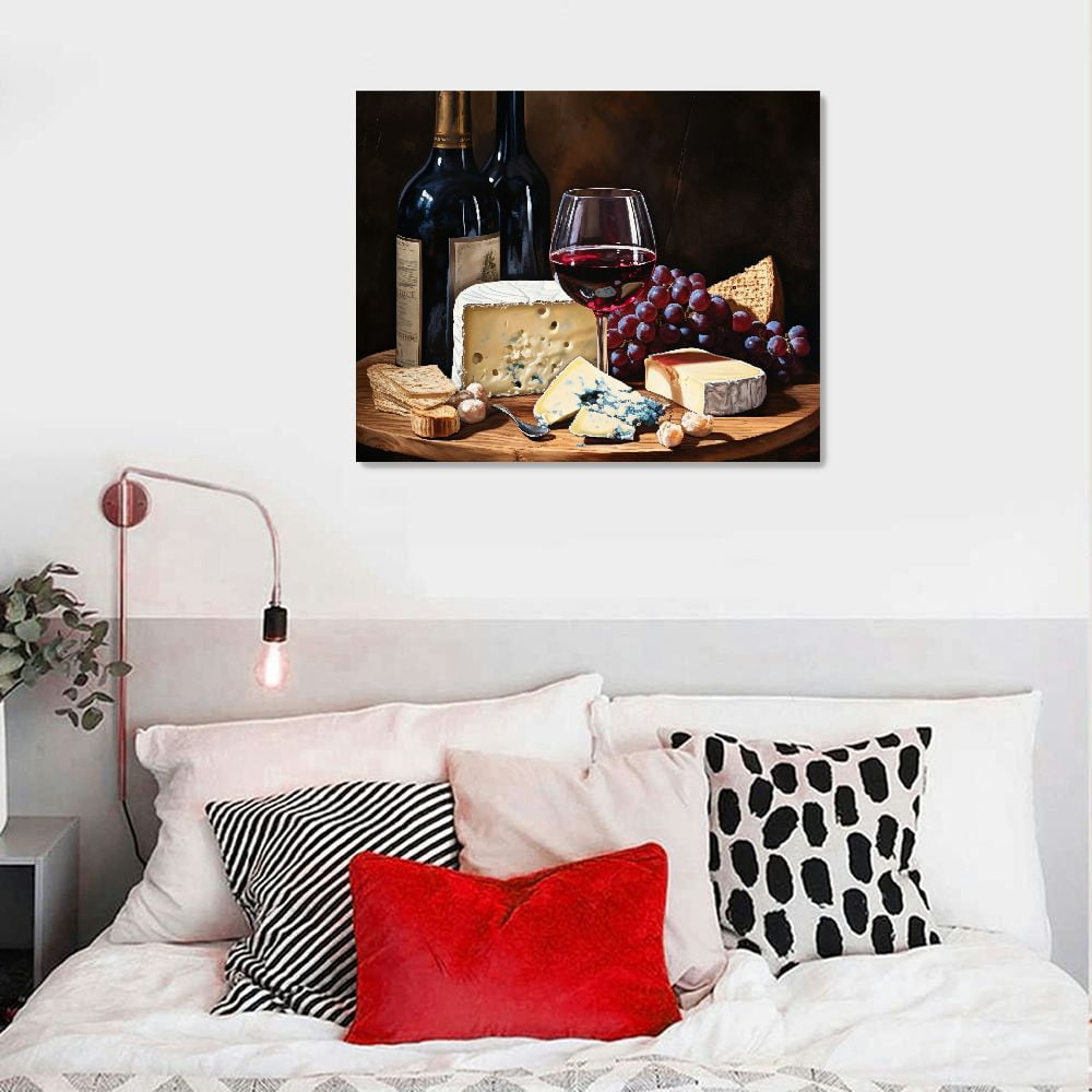 COMIO  Kitchen Canvas Wall Art Vintage Red Wine Bottle Print Picture for Dining Room and Bar Wall Decoration