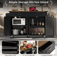 thumbnail image 5 of Kitchen Island with Storage, Rolling Kitchen Island Cart On Wheels with Power Outlet & Drop Leaf Countertop, Mobile Island Table for Kitchen with 2 Drawers 2 Cabinet, Spice Rack, Towel Rack, Black, 5 of 10
