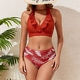 thumbnail image 6 of XEGLSBU Women Plus Size Swimsuit Cover Plus Size Two Piece Swimsuit High Waist Bikini with Flutter Sleeves and V Neck Bathing Red Size XL, 6 of 9