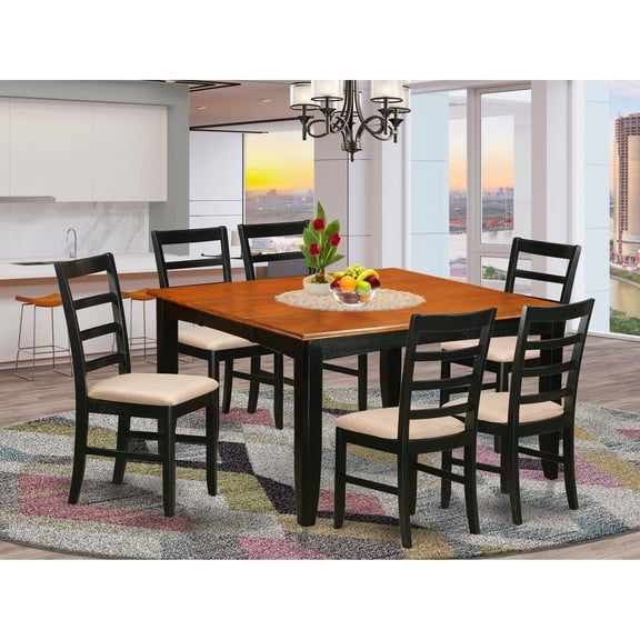 East West Furniture Kitchen Table Set Consist of a Dining Table with Butterfly Leaf and Dining Chairs (Chair Seat Type Options) PARF7-BLK-C