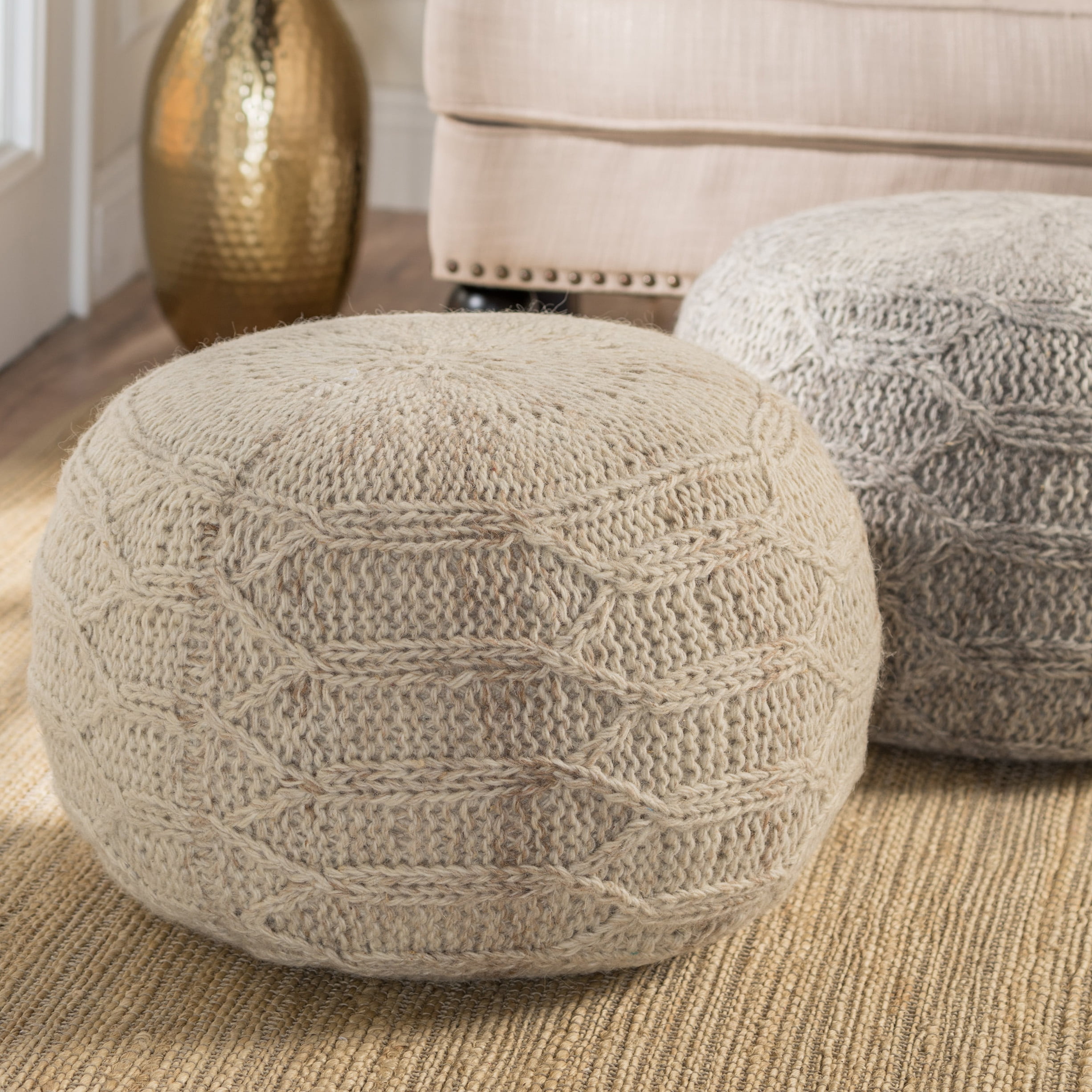 Noble House Fabric Pouf,Ivory