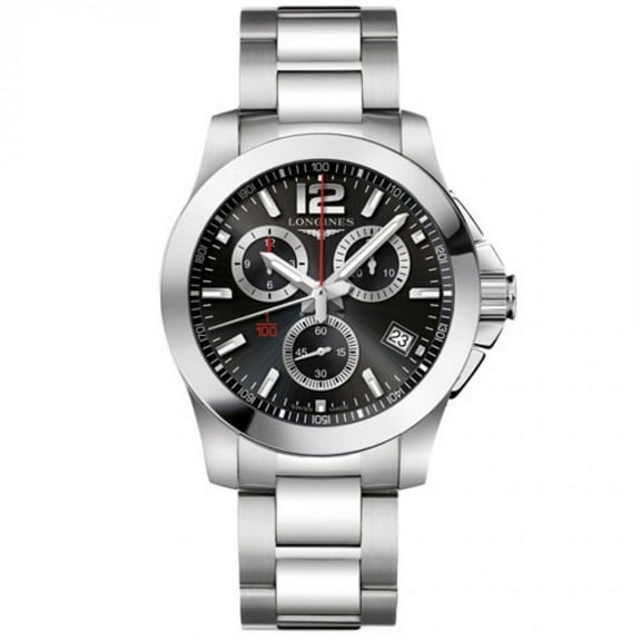 Longines Conquest Chronograph Stainless Steel Black Dial Date Divers Quartz Mens Watch L37004566