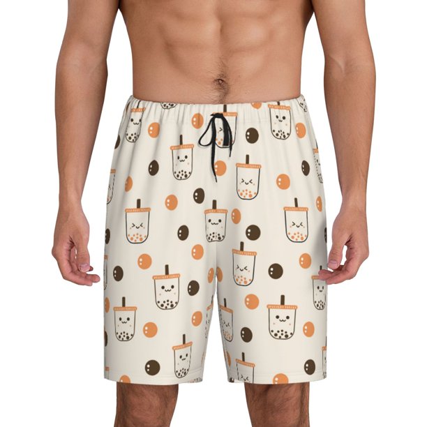 Fotbe Milk Tea Pantalones Cortos de Pijama para Hombre, Ropa de Dormir, Pantalones de Pijama Cortos para Hombre-X-Large