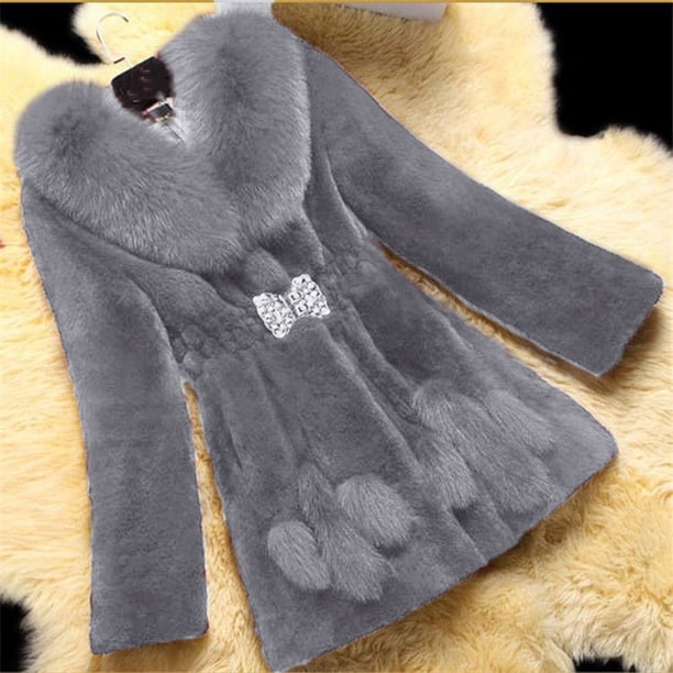 Abrigo y chaquetas de piel sintética sin capucha y manga larga para mujer, de color liso, con cintura ajustada y cruzado.