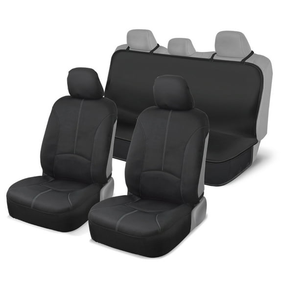 Motor Trend EasyFit Waterproof Car Seat Covers, Full Set in Black & Gray - Neoprene Front and Rear Bench for Car Truck Van SUV