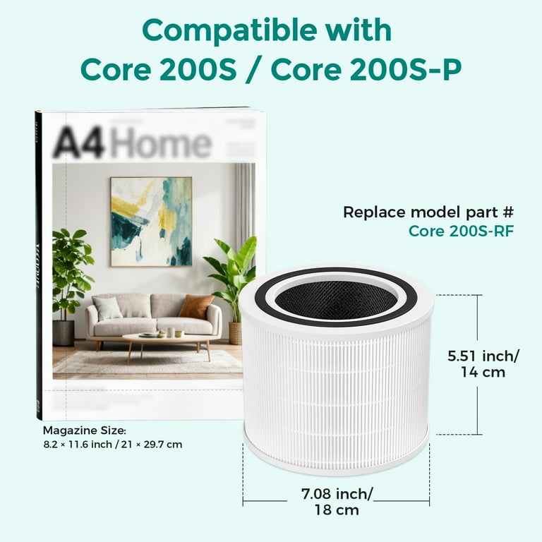 Fil-fresh Core 200S Lot De 2 Filtres De Rechange Compatibles Avec Purificateur D'air LEVOIT Core 200S, Filtres HEPA H13 Et Charbon Actif, Remplace Core 200S-RF, Filtre De Rechange Levoit Core 200s