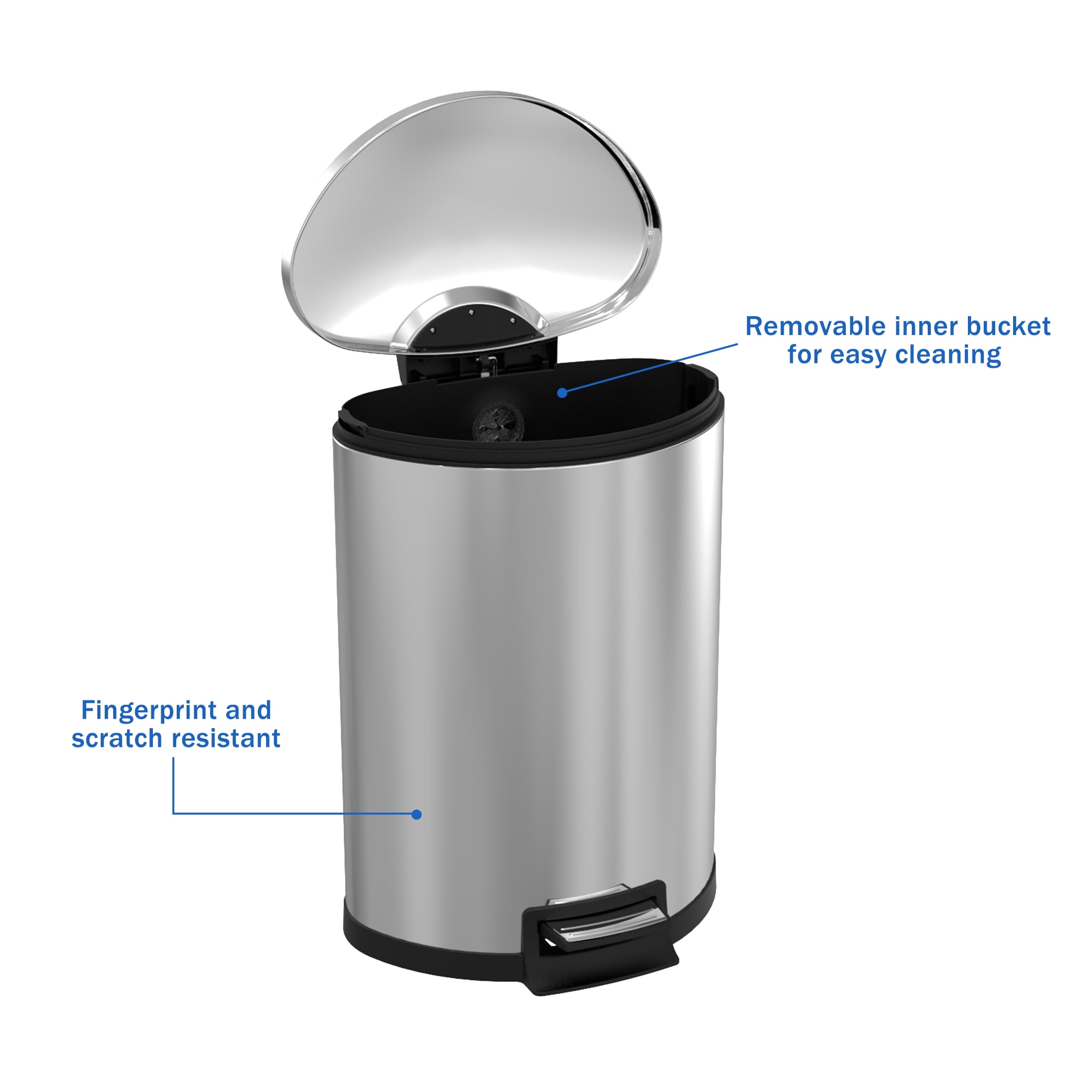 Koomade Kitchen Trash Can, 14.5 Gallon  Stainless Steel Soft Close Step Garbage Bin with Lid, Silver