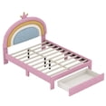 thumbnail image 6 of MODERNLUXE Full Size Platform Bed Frame,Velvet Upholstered Rainbow Bed Frame with Storage Drawer and Wooden Slats Support,No Box Spring Needed,Easy Assembly,Pink, 6 of 9