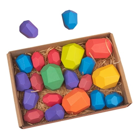 Wood Stones Building Blocks Balancing Educational Stacking Game - 21 Pieces C, as described