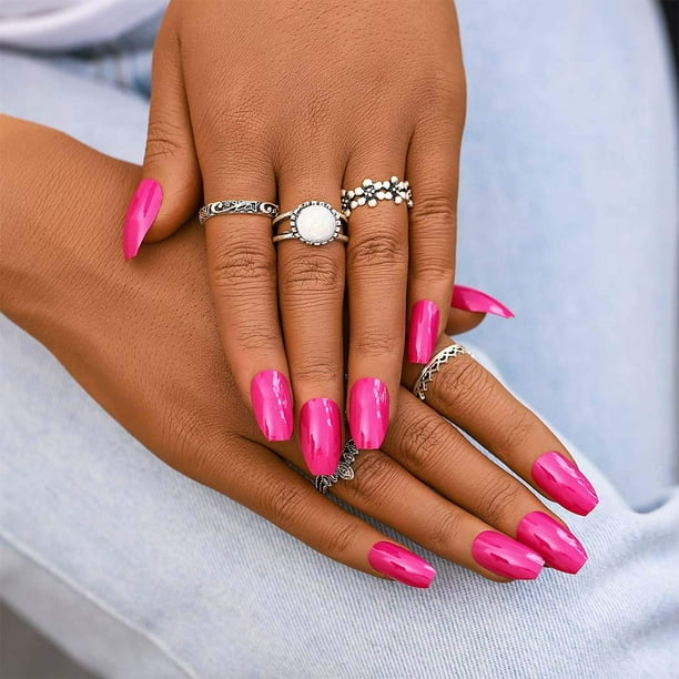 Ballerina False Nails Glossy Hot Pink Pure Color Fake Nails Coffin Full Cover Nails Art Press On Nails For Women And Girls Pack Of 24 Walmart Com Walmart Com