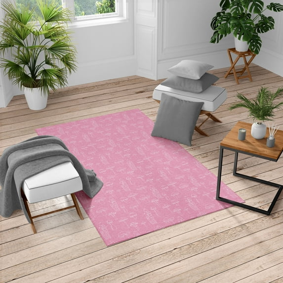Mushroom Turkish Area Rug, Pattern with Different Mushrooms Doodle Monochrome Display Organic Garden, Soft Carpet for Living Room Decor with Distressed Look, 5.2' X 7.6', Pale Pink, by Ambesonne