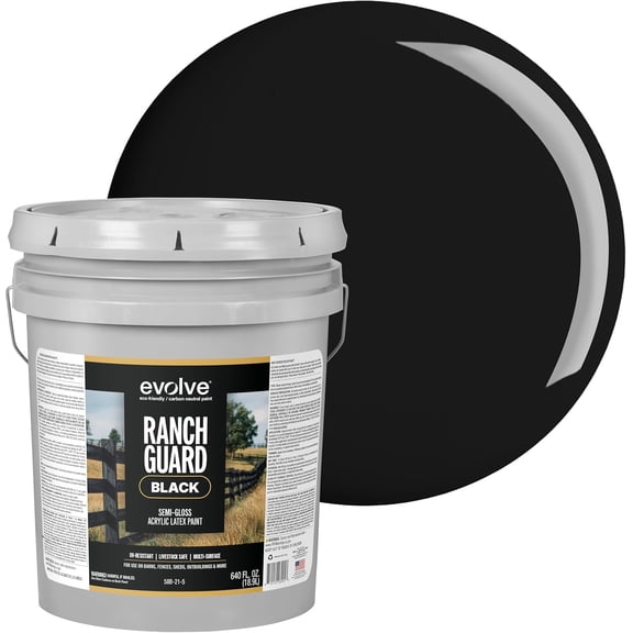 EVOLVE Ranch Guard Black, 5 Gallon, Semi-Gloss Exterior Paint – UV-Resistant Barn & Fence Coating