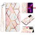thumbnail image 1 of SaniMore Case for Samsung Galaxy A13 5G 6.5" 2021 Release, PU Leather Case Luxury Marble Wireless Charigng Hand Rope Fashion Folding Case for Girls Women for Samsung Galaxy A13 5G 2021, Pink/White, 1 of 6
