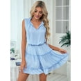 thumbnail image 5 of Gdvsclr Womens Spring Summer 2025 Sleeveless Split V Neck Ruffle Chiffon Elegant Mini Short Skirt Dresses Blue L, 5 of 9